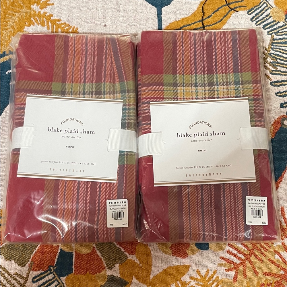 Pottery Barn Blake Plaid Euro Shams in Red and Green